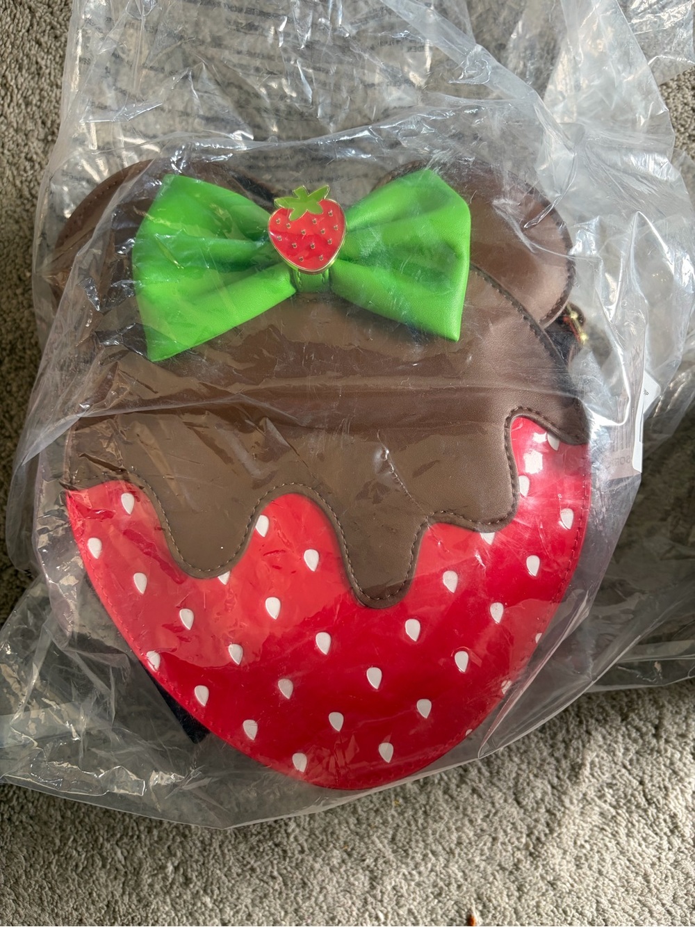 Loungefly Strawberry Chocolate Bow Crossbody Bag - Red, Brown, Green - Picture 2 of 3